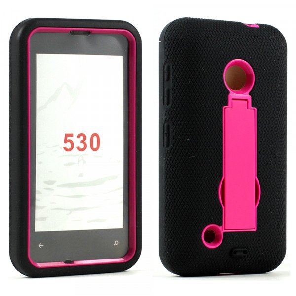 Wholesale Nokia Lumia 530 Armor Hybrid Built In Screen and Stand (Hot Pink)